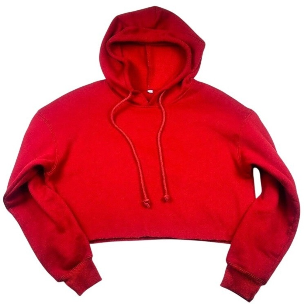 Womens Red Cropped Hoodie Sweatshirt Fleece Pullover Size Small